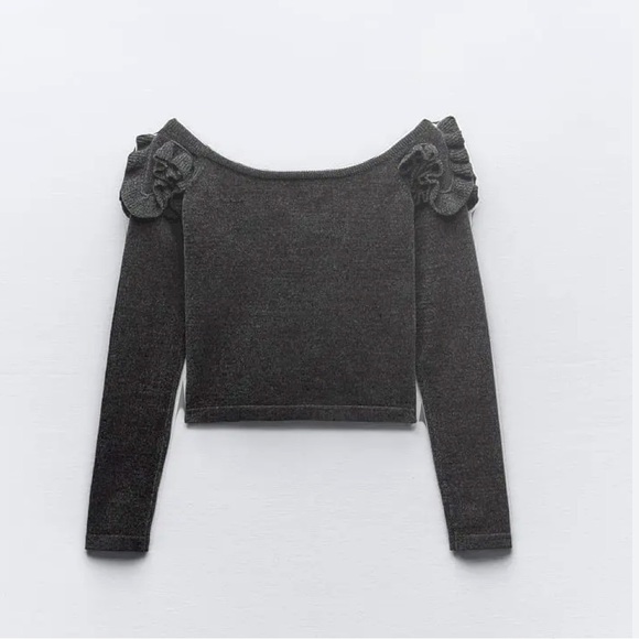 ZARA RUFFLED CHENILLE CROP TOP - Picture 7 of 8